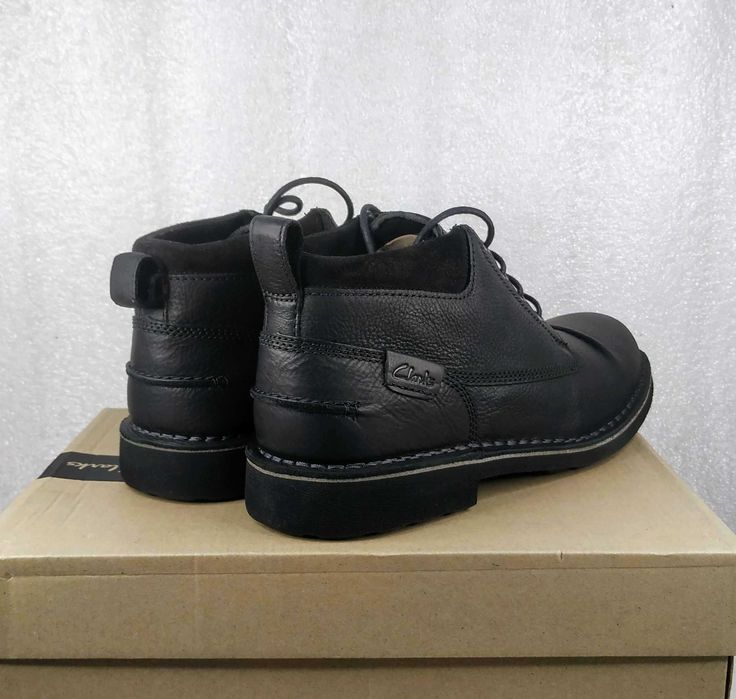 ДЕШЕВО!!! Ботинки CLARKS Lawes Top Black Оригинал EUR45 КОЖА Мех