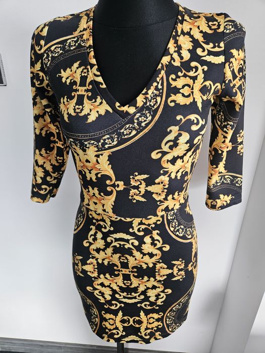 Sukienka S XS czarno złota