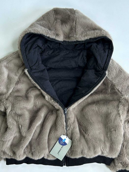 Бомбер двосторонній чорний с хутром дутый куртка курточка мех капюшон