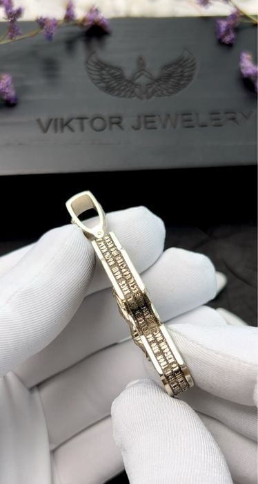 Крест из Белого Золота 585 пробы с деревом эбен