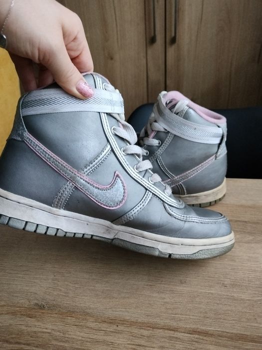 Srebrne buty sportowe Nike  Dunk High za kostkę 36 23,5 cm