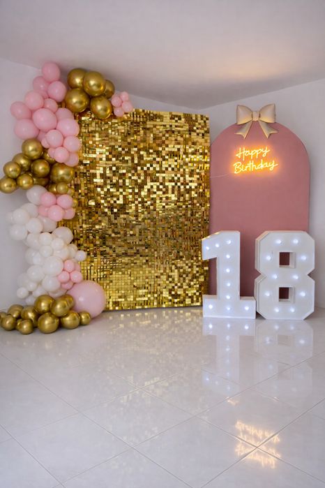 Ścianki i dekoracje na imprezę, urodziny. Cyfry led, balony.