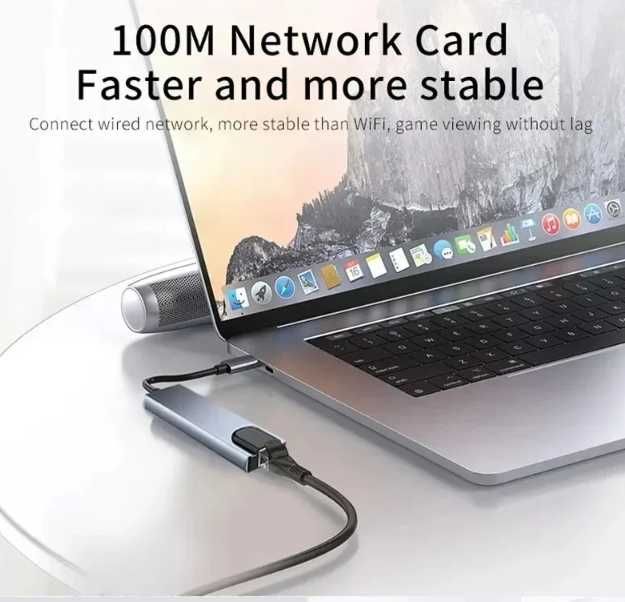 USB-C para Gigabit RJ45 Adaptador 8 em 1 com porta PD