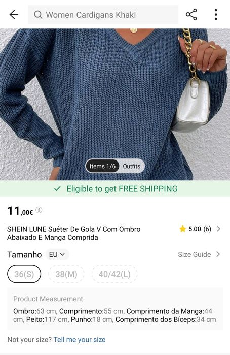 SHEIN LUNE Suéter De Gola V Com Ombro Abaixado E Manga Comprida