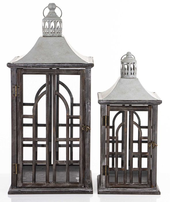 Lampion Drewniany Brązowy Ciemny Duży Dekoracyjny Komplet 2 Szt.178785