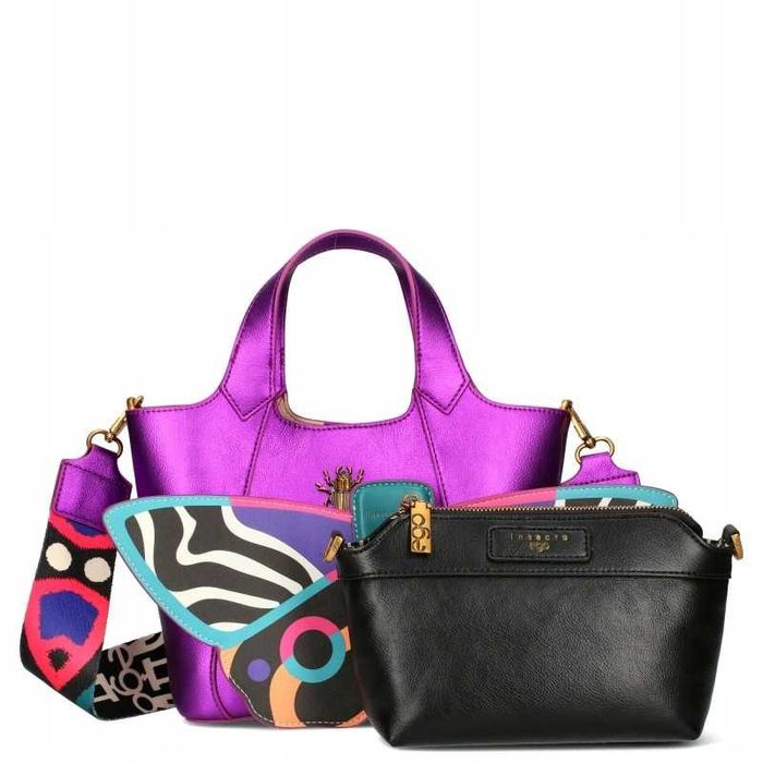 EGO 2w1 Torebka Shopper +Listonoszka Skóra Odpinany Motyl Pasek Kolory