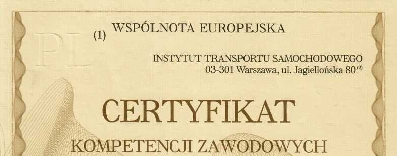 Udostępnię Certyfikat Kompetencji Zawodowych Rzeczy / Osób