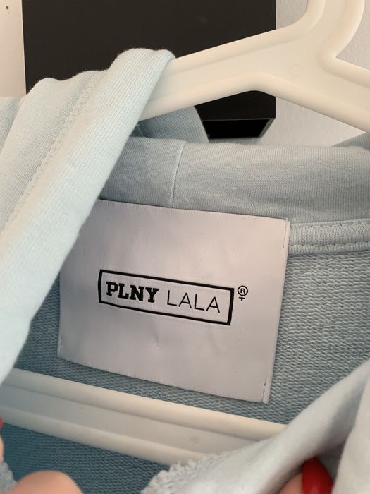 Bluza błękitna PLNY Lala nadruk oversize kaptur