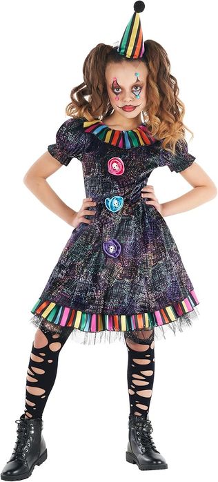 Strój Straszny Klaun dla dziewczynki, na Halloween Rozmiar 4-6Lat