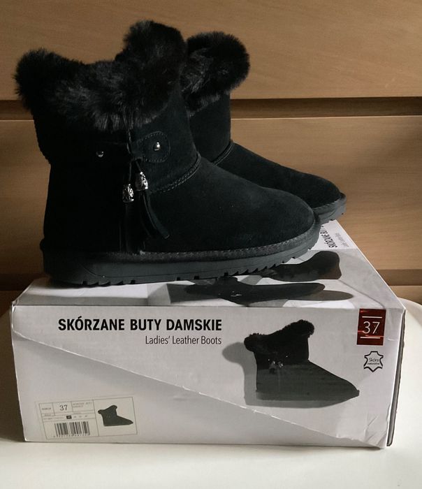 Ciepłe Skórzane Buty damskie czarne rozmiar 37 Tom&Rosa