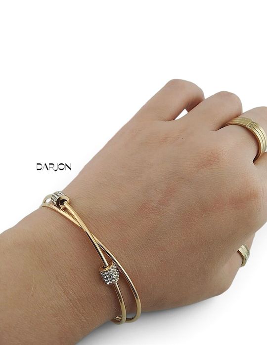 Złota bransoletka S.Steel sztywna typu cuff (otwarta), stal chirurgiczna