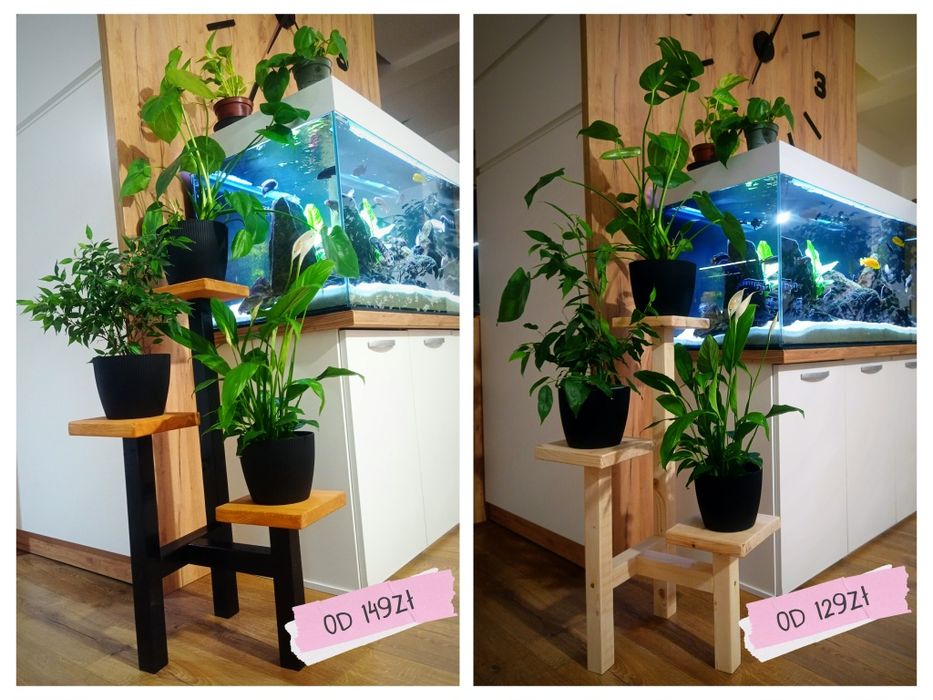 Solidny drewniany kwietnik 3 poziomy, loft