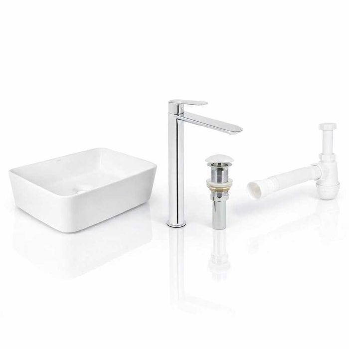 Накладна раковина Tern 48×37/високий змішувач Evia/донний клапан/сифон