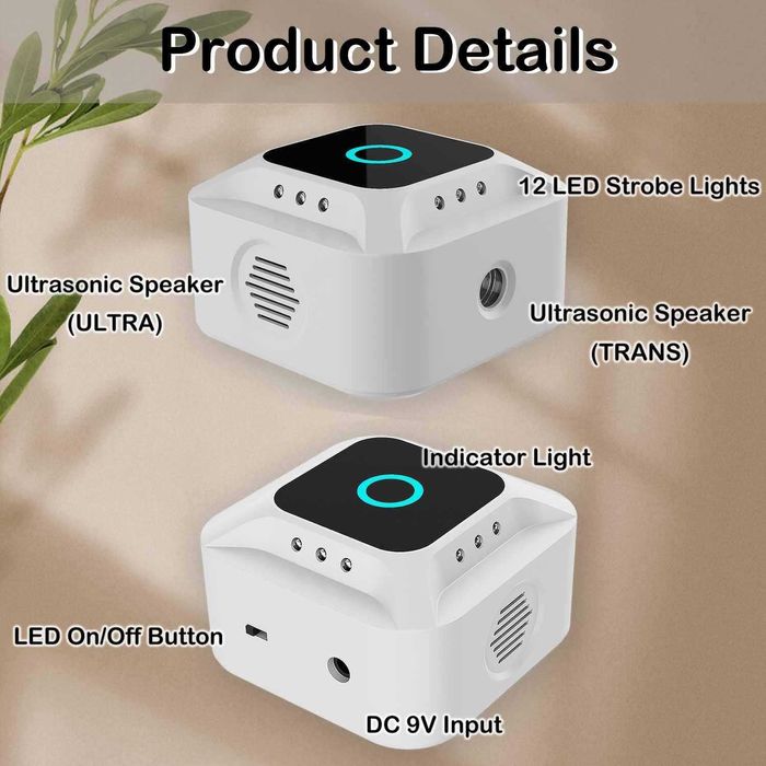 Ultradźwiękowy odstraszacz myszy gryzoni zasięg 300m² szczurów mrówek