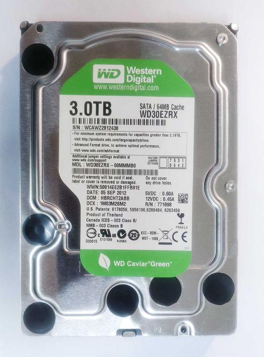 Жесткий диск WD Green WD30EZRX, 3 ТБ, SATA, б/у, хорошее состояние