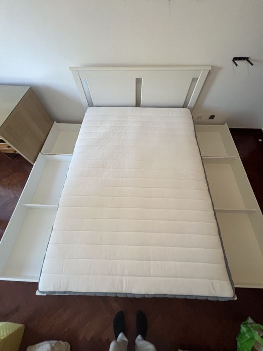 Cama c/gavetas, estrado, barra central e colchao