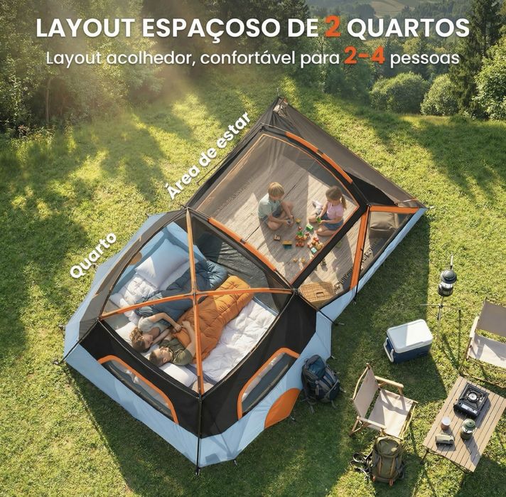 Tenda de Campismo Familiar Outsunny – 2 Quartos