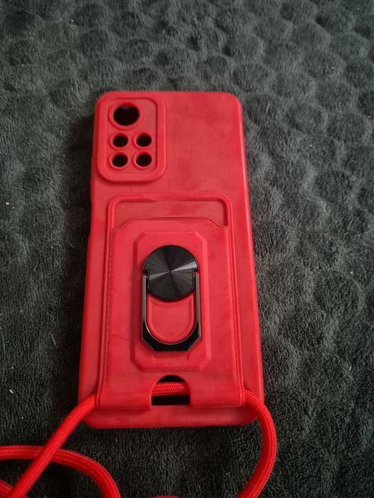 Czerwone Etui na Sznurku z Ringiem i Kieszonką – Xiaomi Redmi Note 11