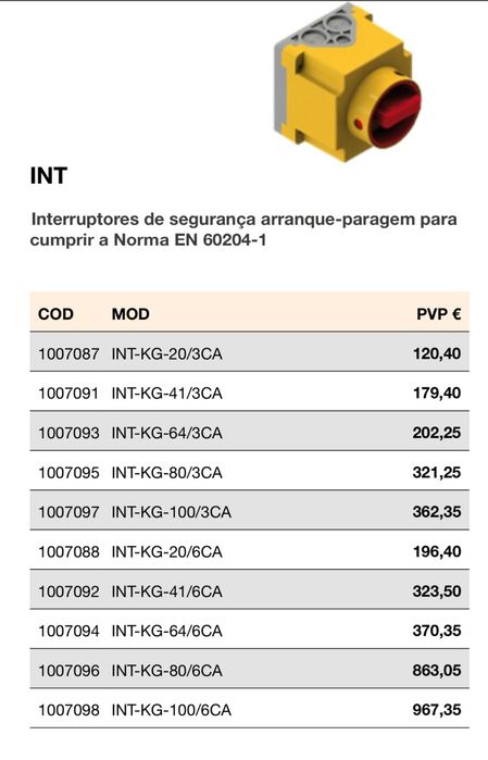 Interruptor de segurança arranque/paragem