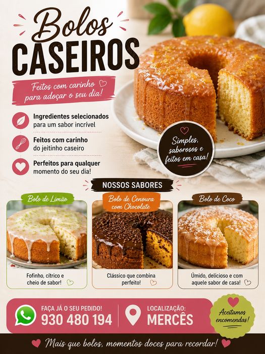 Bolos caseiros em Mercês.