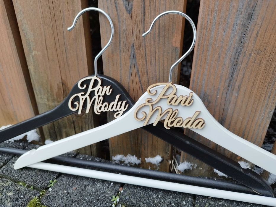 Wieszaki ślubne dla PARY MŁODEJ na ślub Panna Młoda Pan Młody