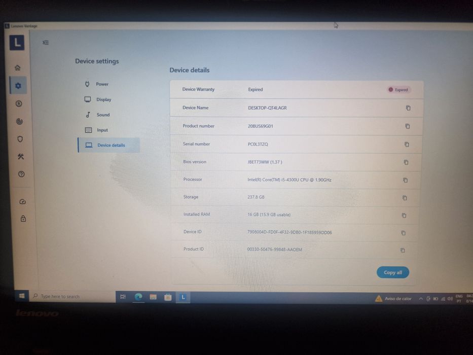 Portátil Lenovo T450, W10, i5, 16Gb RAM, 240Gb SSD + Dock Station