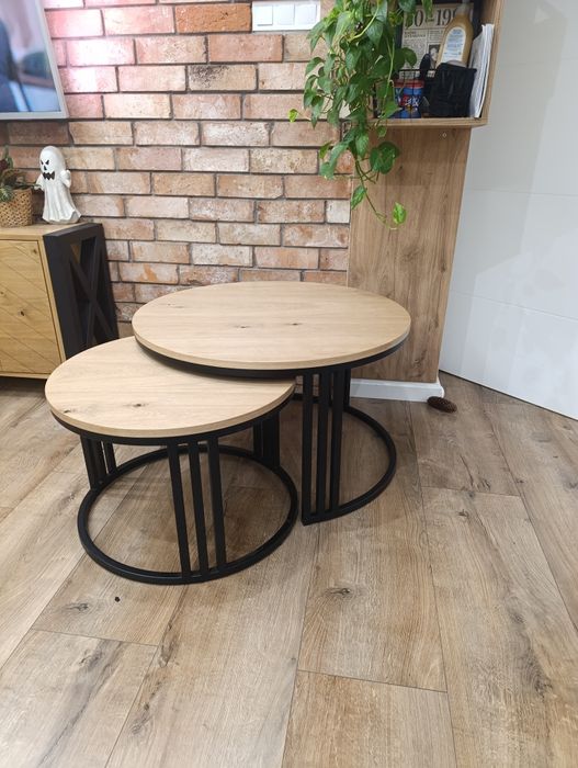 Stoliki Fornir Dąb,lakierowane fi80 i 60cm