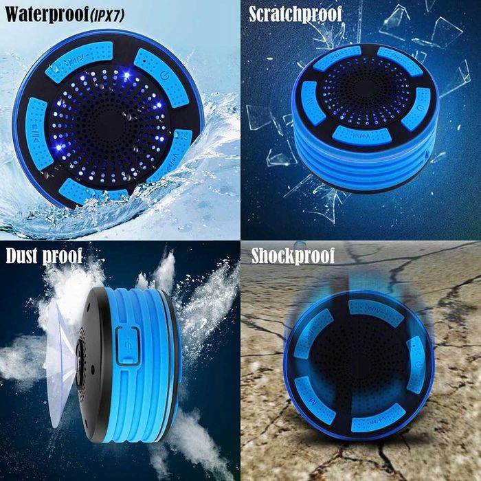 Expower Wodoodporny Głośnik Bluetooth z Przyssawką do prysznica 5W LED