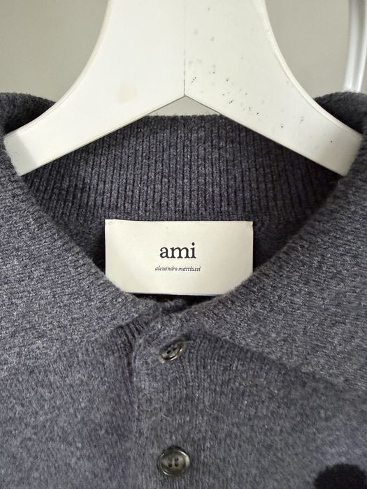 AMI Paris sweter polo szary czarne serce L