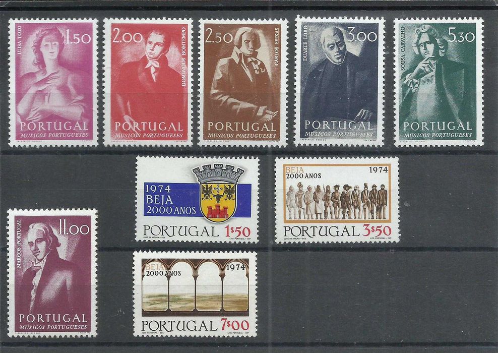 Selos portugueses – Ano completo de 1974, 36 selos como novos + bloco