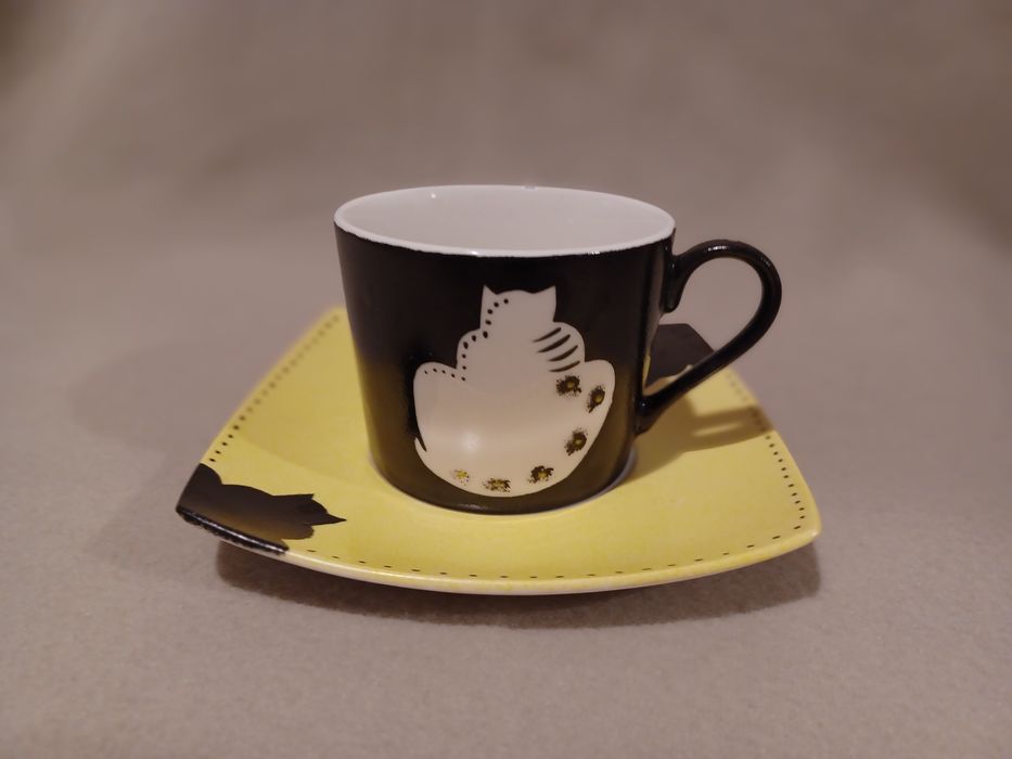 Filiżanka ceramiczna abstrakcja żółta brazowa