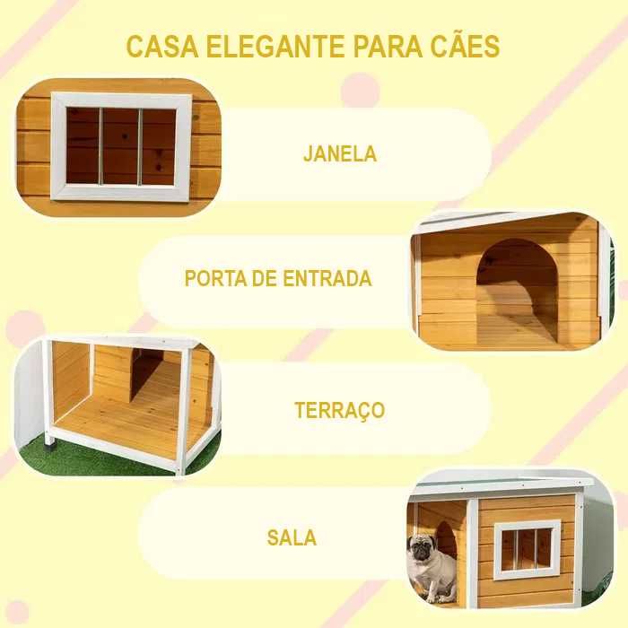 PORTES GRÁTIS - Casota Exterior de Madeira para Cães 85,5x62x60cm