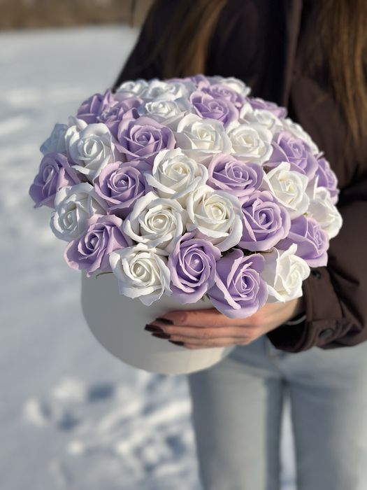 Мильний букет 35 троянд Лавандовий мікс. Подарунок, що не в'яне
