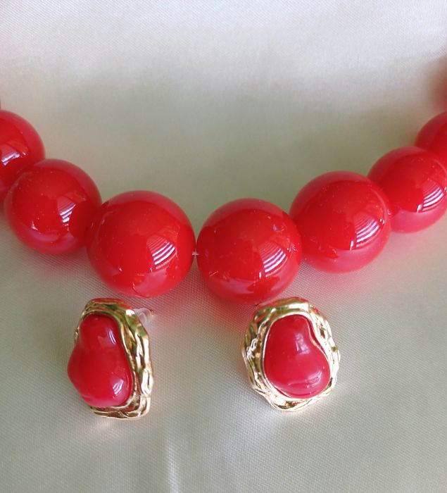 Naszyjnik - Czerwone korale- Kolczyki