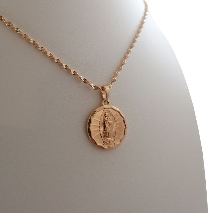 Złoty Łańcuszek Singapur + MEDALIK Matka Boska 18 KARATÓW GWARANCJA!