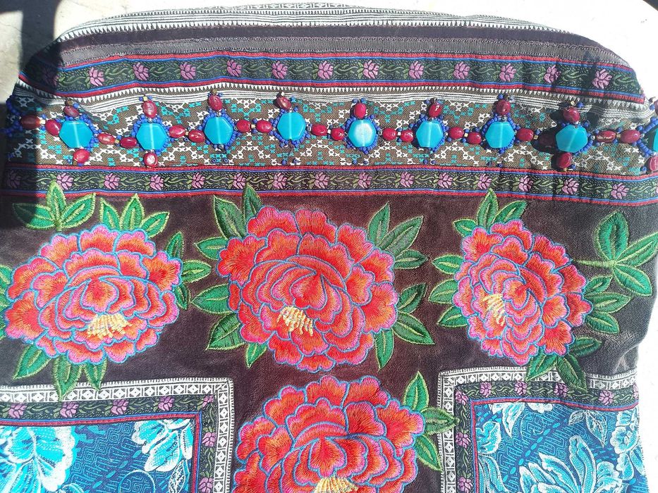 Torba boho róże, haftowana patchwork