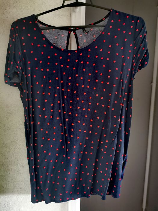 T-shirt granatowy w serca, rozmiar 38, Only
