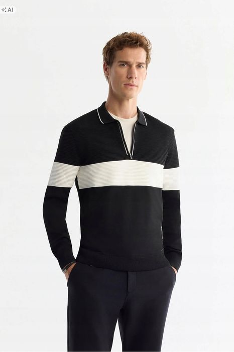 Sweter męski prążkowany z zamkiem w kolorze czarnym m 5ia
