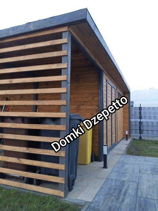 %RATY% Nowoczesny domek narzędziowy z drewutnia zadaszeniem