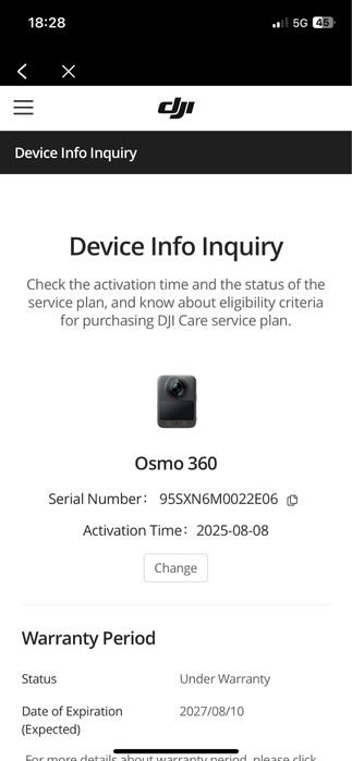 Kamerka Dji osmo 360 z care na 2 lata+kijek