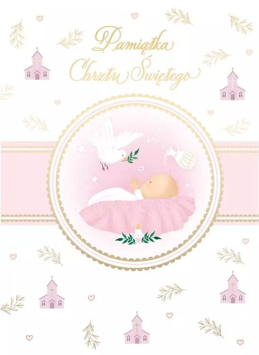 Karnet B6 z okazji chrztu, różowy. Henry