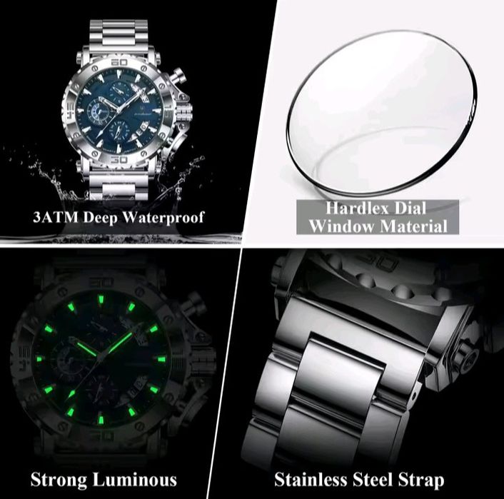 Relógio novo de marca original Poedagar, á prova de água e cronógrafo