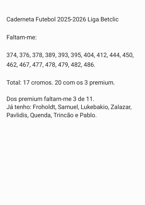 Cromos coleção caderneta panini futebol 2025-2026