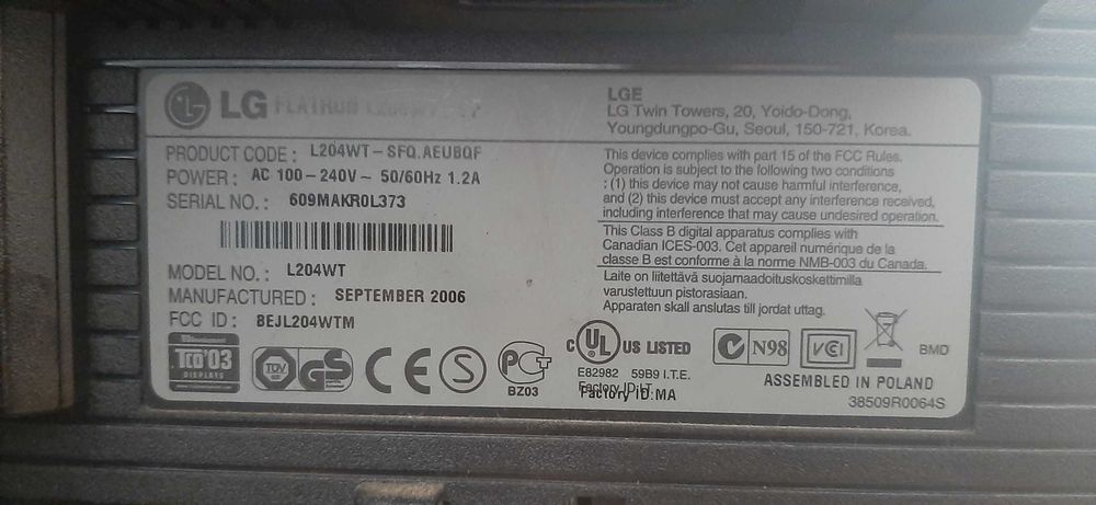 Monitor LG Flatron L204WT
