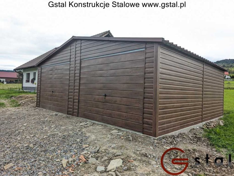 garaż blaszany 7x7 orzech drewnopodobny wzmocniony profilem solidny