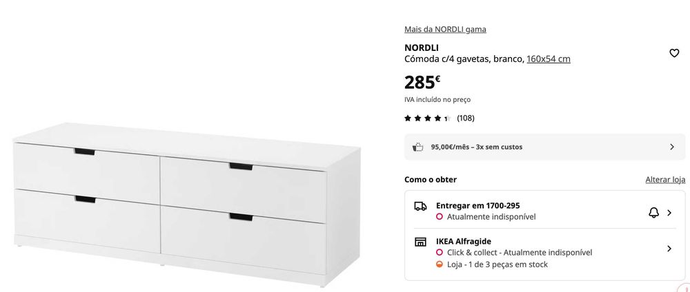 Movel IKEA NORDLI 4 gavetas - 160x54 cm