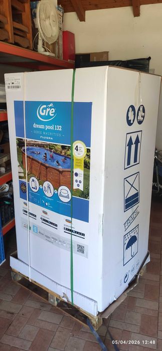 Piscina Gre (Ref: KITPROV618WO) de superficie (610x375x132 cm), parede de aço imitação madeira, NOVA