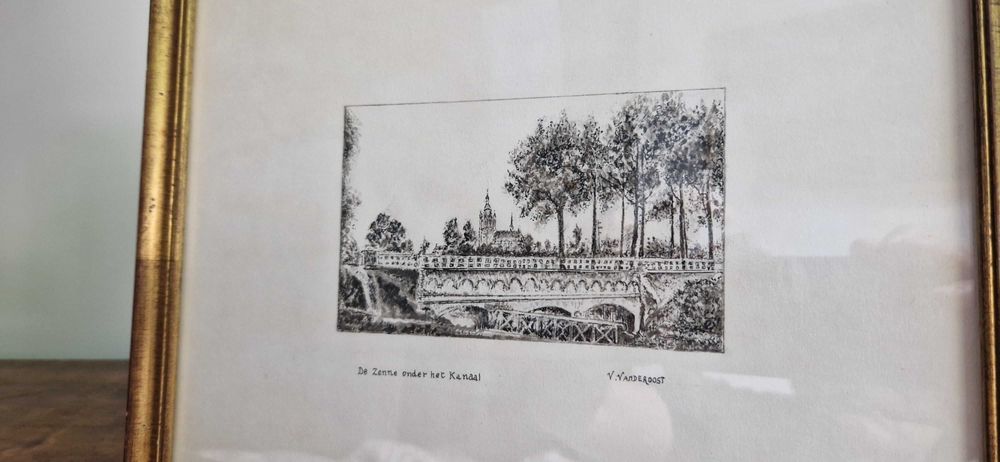 Litografia grafika dekor sygnowana v. Vanderoost Bruxella Belgia