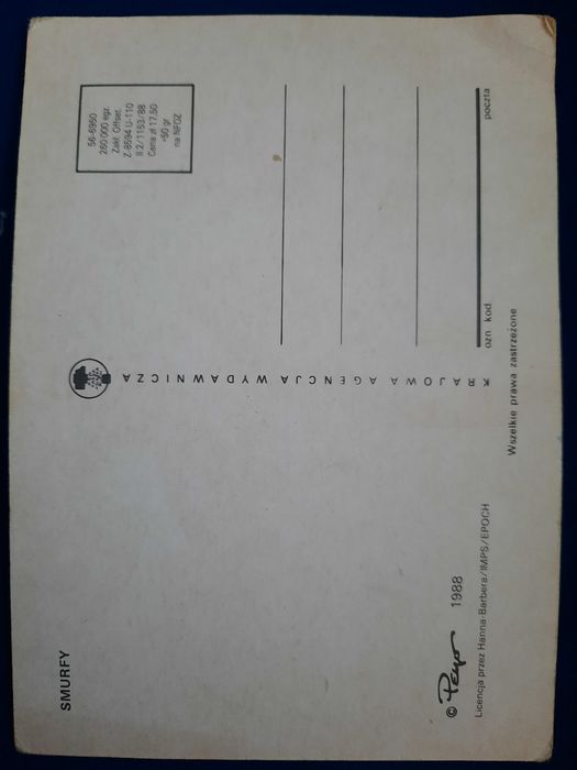 Stara pocztówka Smurfyprl 1988r.