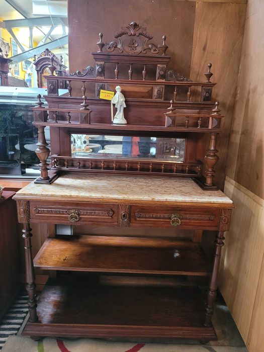 Móvel antigo em madeira maciça com tampo em pedra - Muito bom est